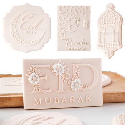 3D Eid Mubarak Cookie Cutter Ramadan Dessert Cake Decorative Moon Fondant Biscuit Embosser Stamp Mold Islamic Muslim Baking Tool