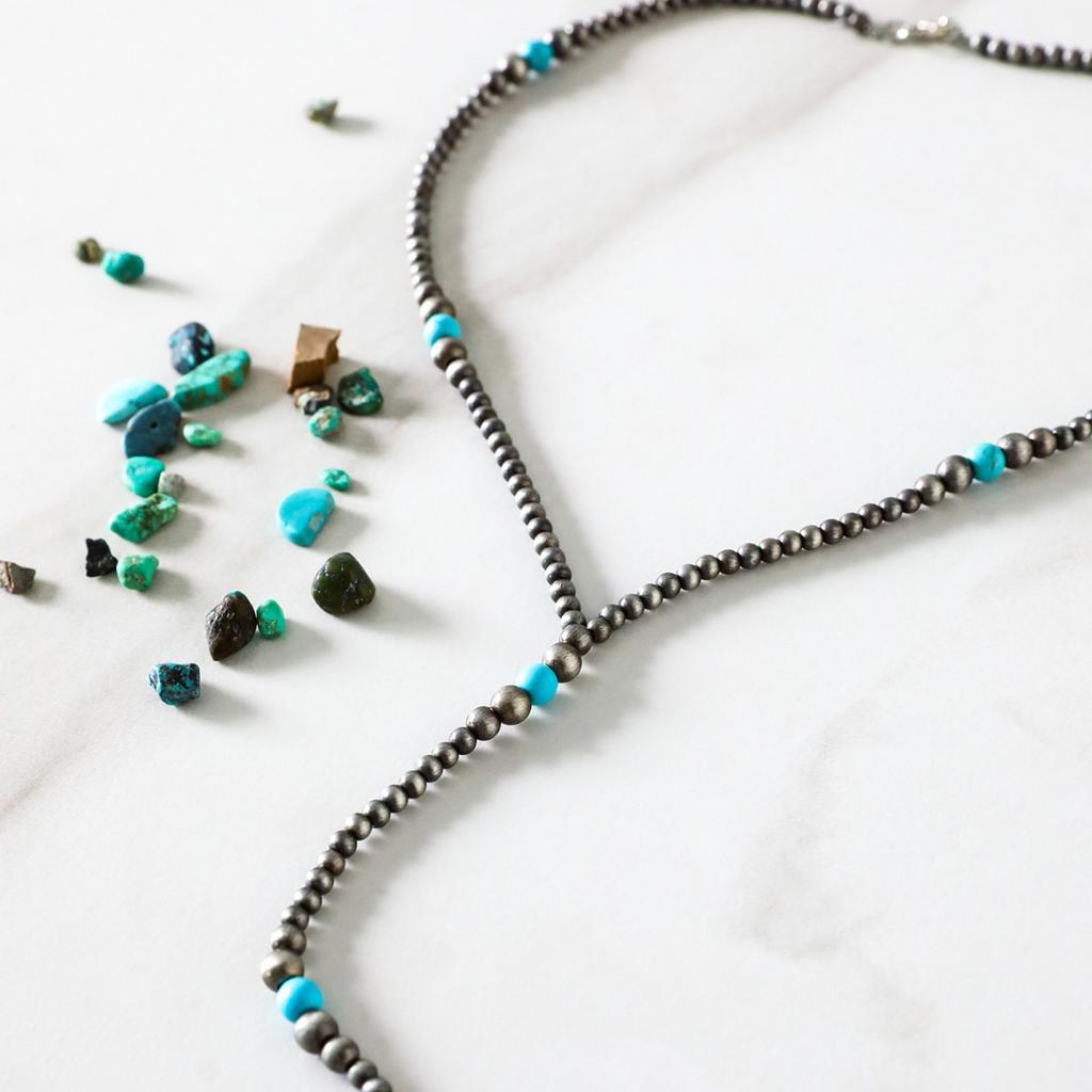 Versatile Sweater Chain, Western Denim Turquoise Stitching Geometric Navajo Pearl Long Necklace