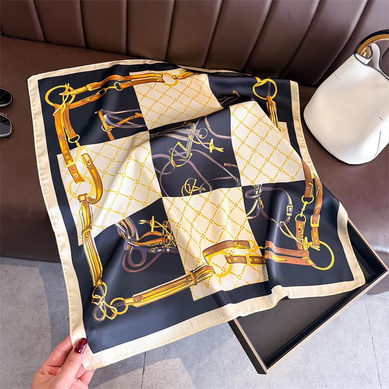 European and American Chain Simulation Silk Printing Silk Scarf Square Scarf High-end Shawl Sunscreen Neck Professional Scarf Headscarf Scarf