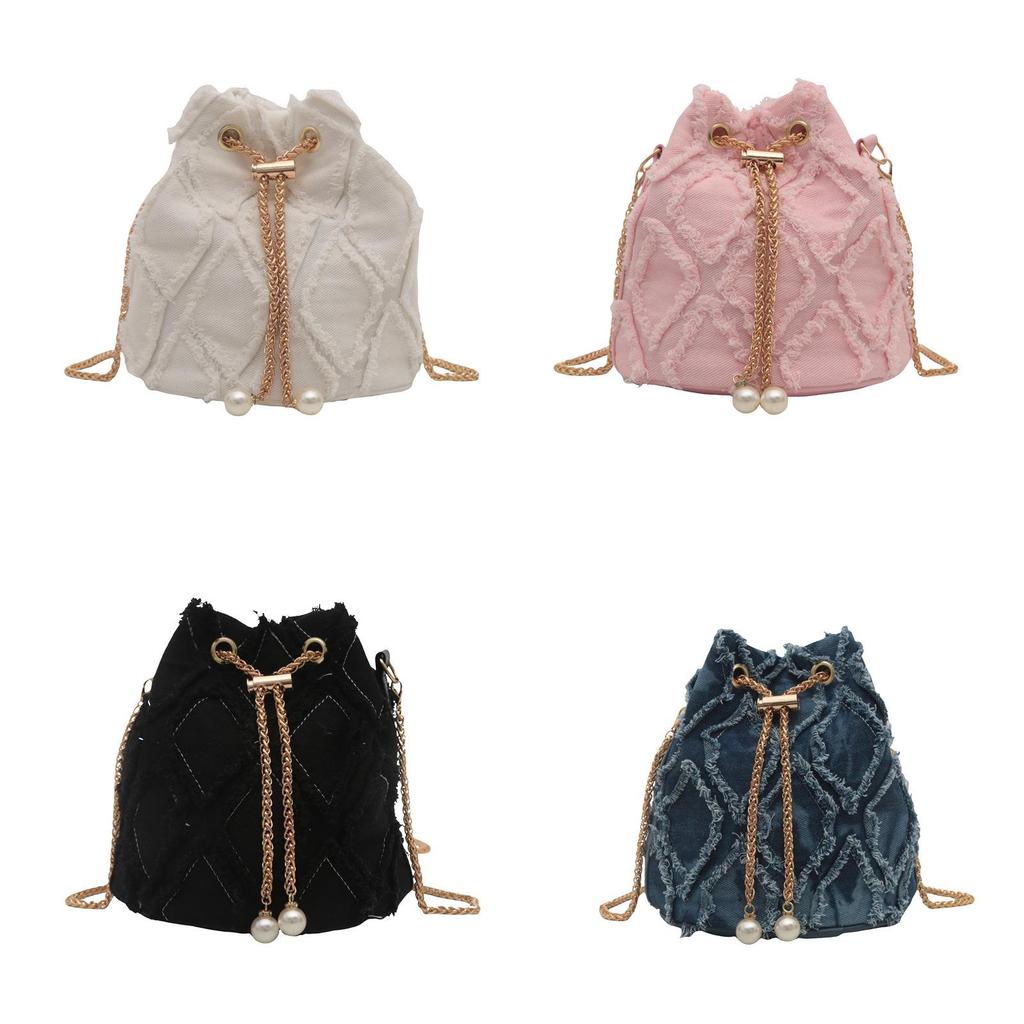 Borsa a tracolla in denim con catena e chiusura a coulisse per la moda quotidiana da donna
