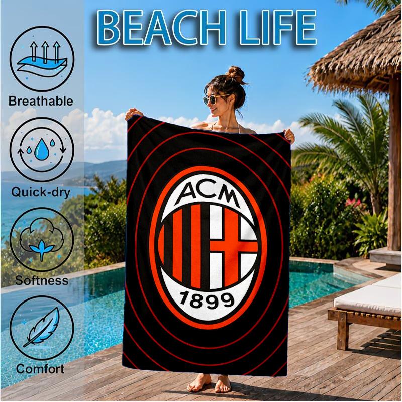 Milan Football Club Printed Microfiber Beach Towel, Soft And Absorbent, Quick-Dry, Ideal for Summer Travel, Beach Essential, Swimming Pool