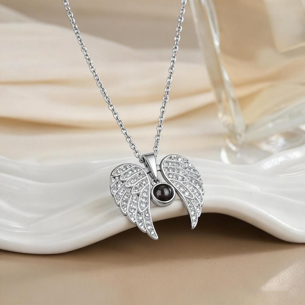 Angel Wings Heart Projection Pendant Necklace for Women