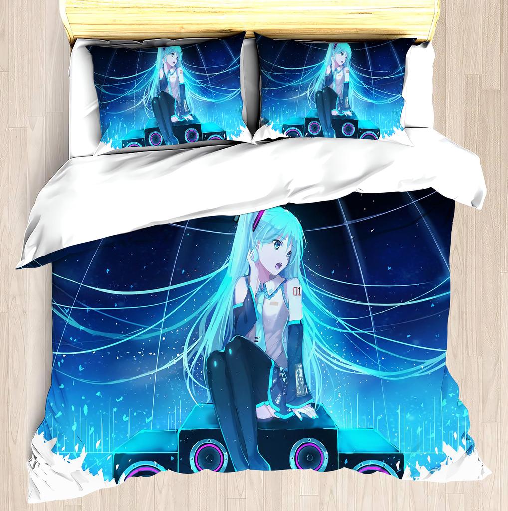 Hatsune Miku Anime Haus Schlafzimmer Komfort Nordisches Polyester Material Geeignet für Kinder und Erwachsene 3-teiliges Set
