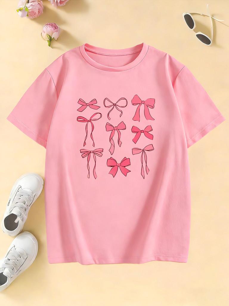 Grafické růžové tričko s potiskem mašle Dětské tričko Pro kluky i holky Letní jarní Ležérní top