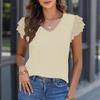 European and American 2025 Summer Women's Cross-border Women's Top, V-neck Pleated Short Sleeve T-shirt, Elegant and Elegant Ruffled Sleeve Shirt