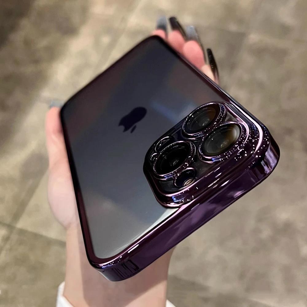 Coque Transparente de Luxe avec Bords Dorés et Protection d'Objectif pour iPhone 17 Air 16 Pro 15 14 Plus 13 12 11 Pro Max Housse Souple en Silicone Transparent