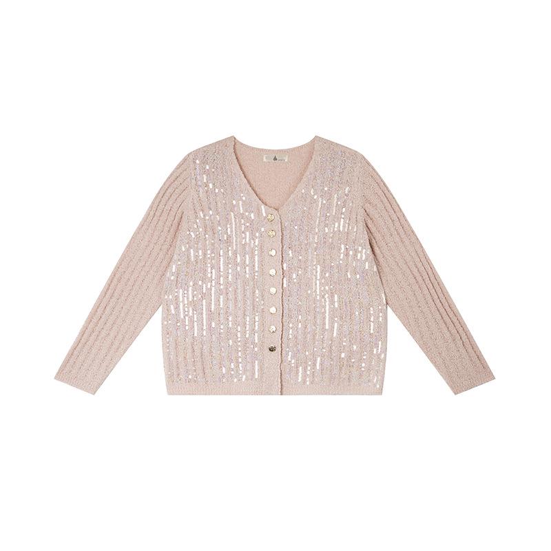 

Plus Size Women s Sequin V-neck Knit Cardigan - New Spring 2026 Arrival XL