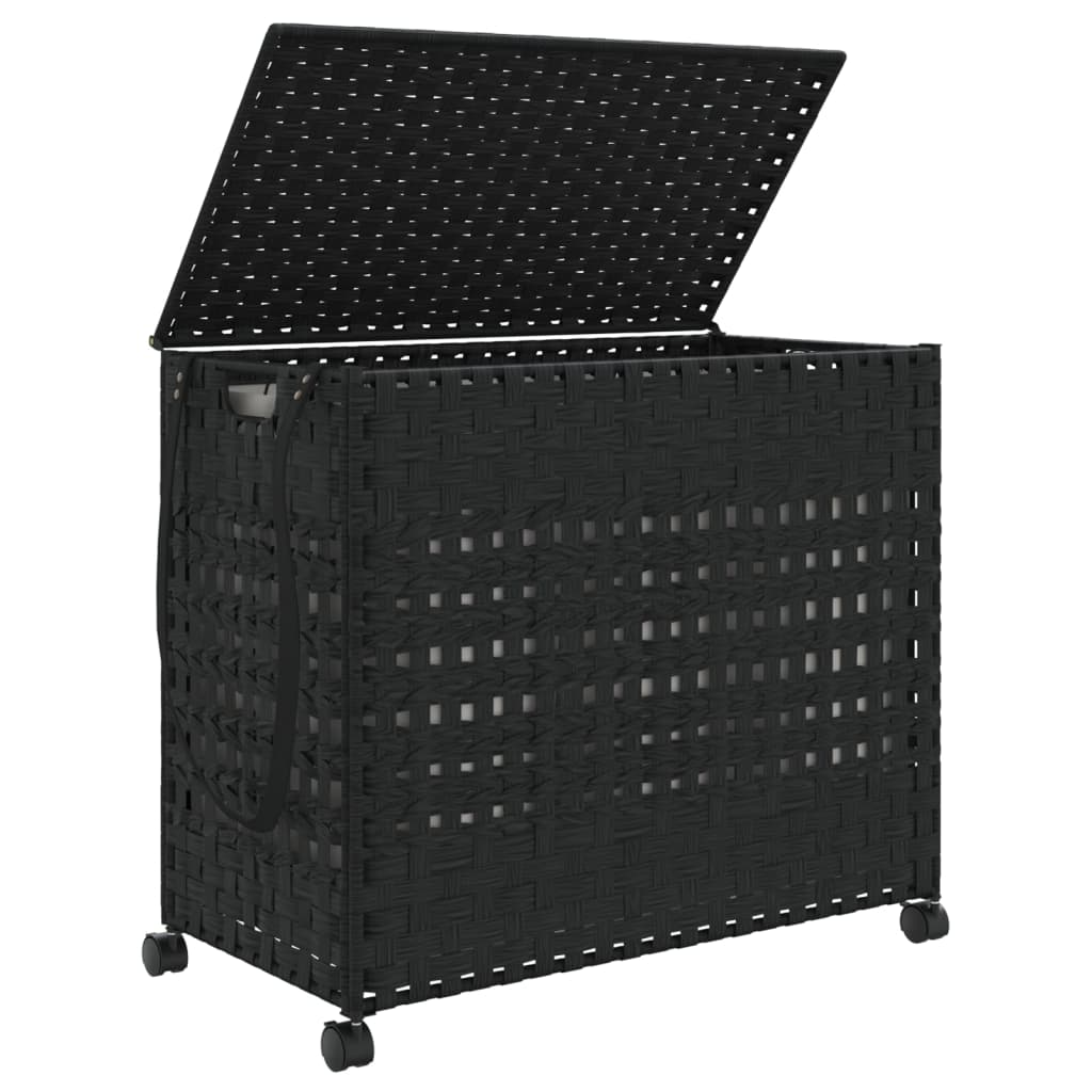 Laundry Basket with Wheels Black 66 x 35 x 60 cm Rattan