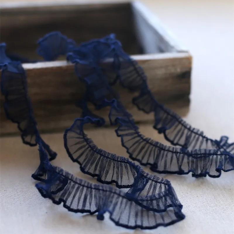 

2 Ярда/182см Белые Черные Кружевные Ткани с Рюшами Для Одежды Дома Свадебный Аксессуар Декор Букета Ручная Работа Швейная Отделка темно-синий