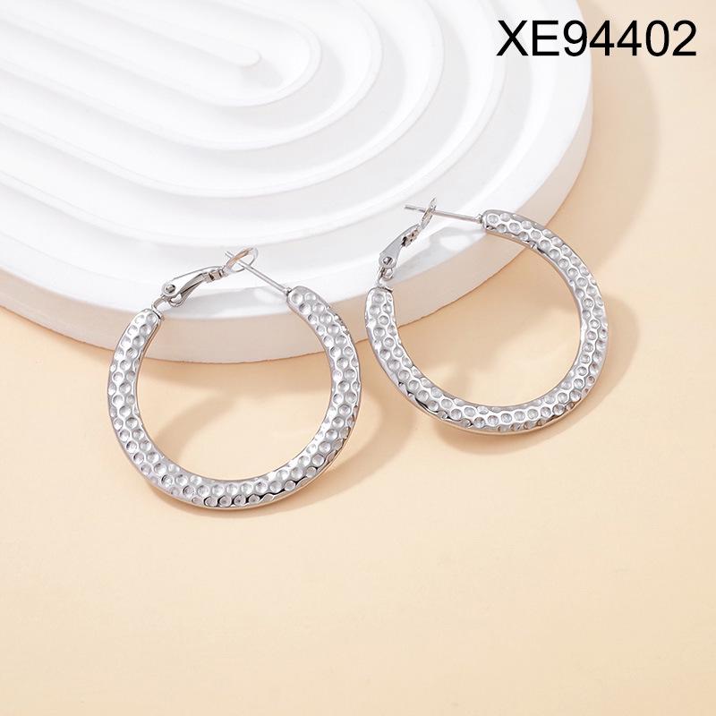 Geometric Embossed Titanium Steel Stud Earrings for Women
