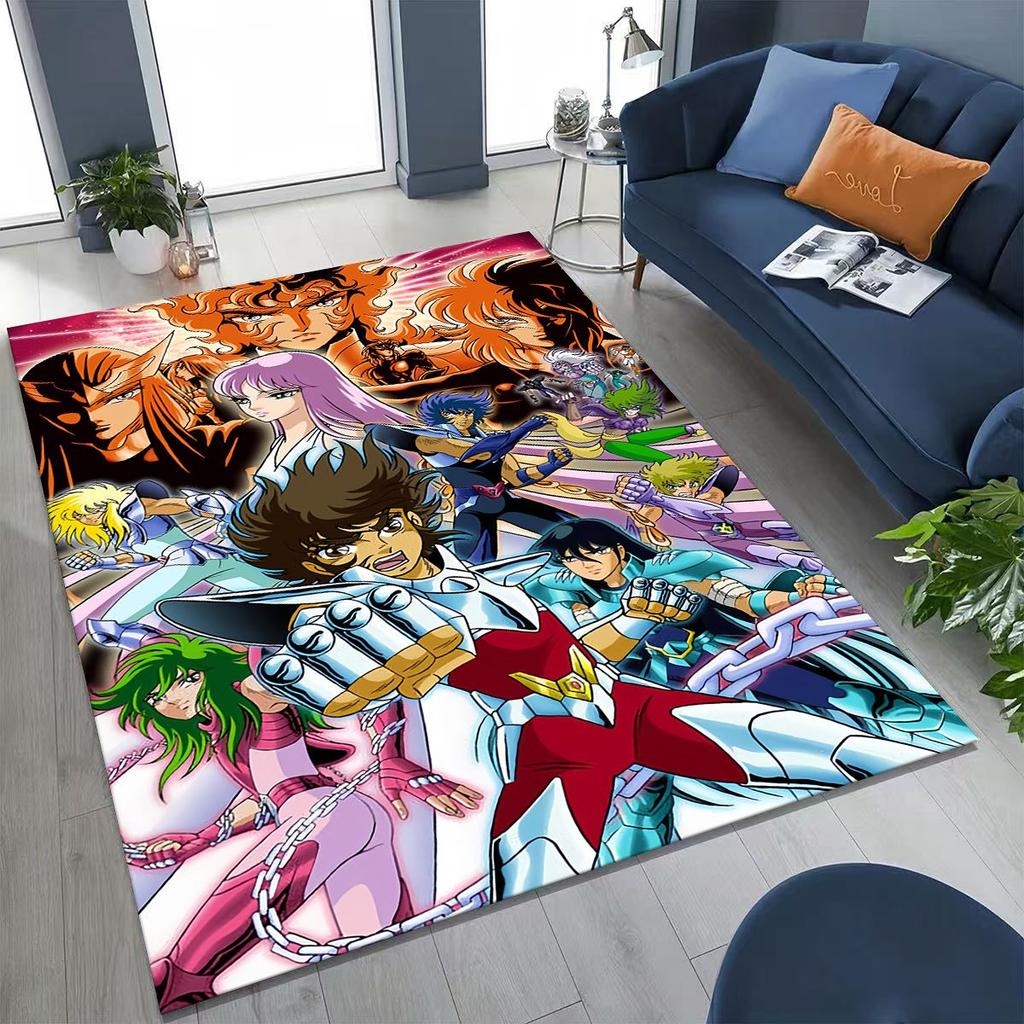 Retro Anime Saint Seiya Gold Saint Cartoon Rug for Bedroom Living Room Sofa Home Doormat Decor,Kids Play Non-slip Floor Mat Gift
