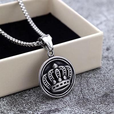 Unisex Retro Stainless Steel King Crown Pendant Necklace