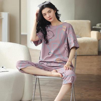 Dames 2024 Zomer Pyjama Set met Korte Mouwen - Casual Ins Stijl, Grote Maat, Tweedelige Cropped Broek