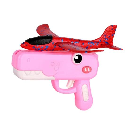 Dinosaur Airplane Launcher Toy Hand-Powered Glider with Soft Foam Aircraft Outdoor Flying розовый