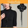 Art Nouveau Camellia Long Necklace With Adjustable Leather Cord For Women Fall