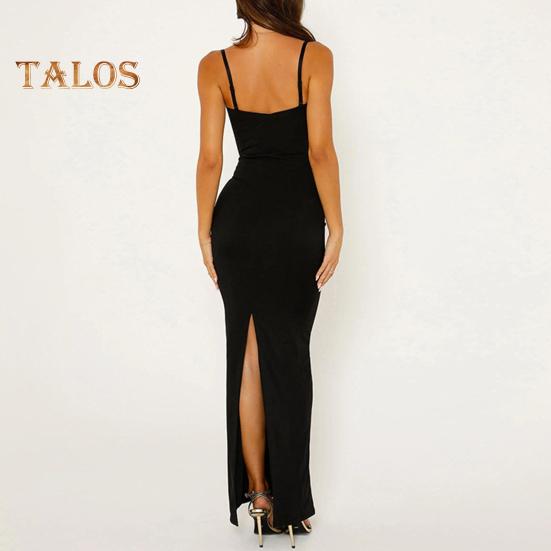 Damen Cami Spitze Bodycon Maxi Kleid Spaghetti Träger Ärmellos Schlitz Langes Kleid Sexy Tiefer Ausschnitt Abendkleid für Cocktailparty Nachtclubs