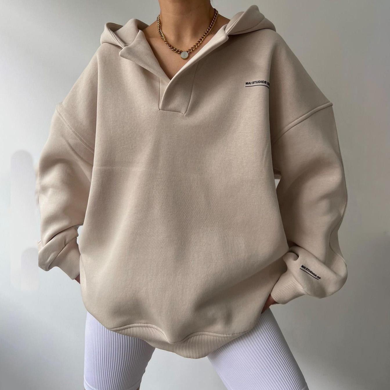 Женские свободные свитера с длинным рукавом и V-образным вырезом, женские топы, однотонные толстовки L абрикосовый