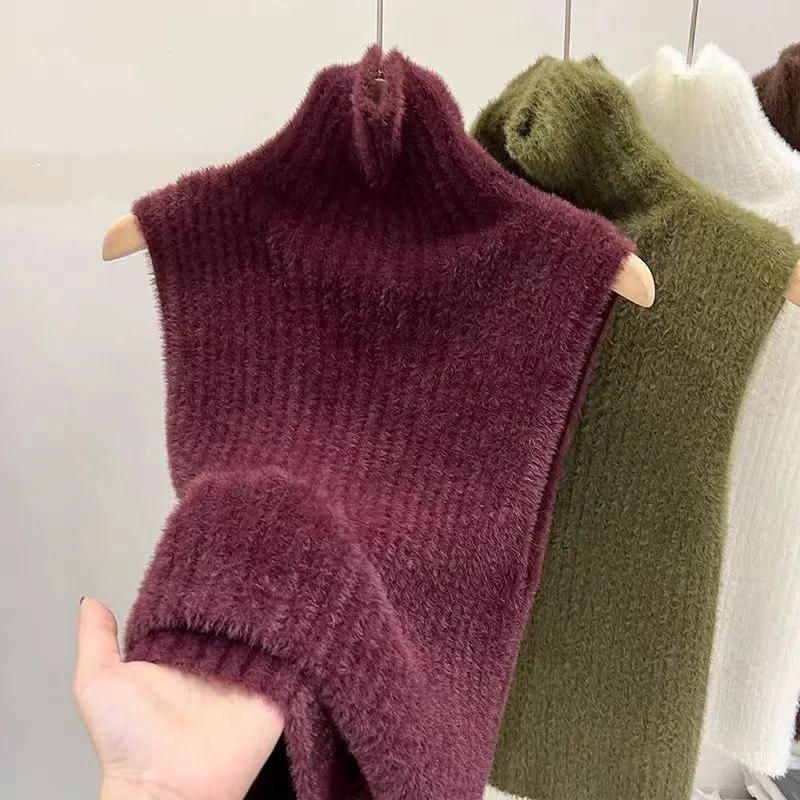 WTEMPO Podzim Zima Velká Velikost Jednobarevné Pletené Svetry Dámské Ležérní Všestranné Svetry s Polovysokým Límcem Topy bez Rukávů