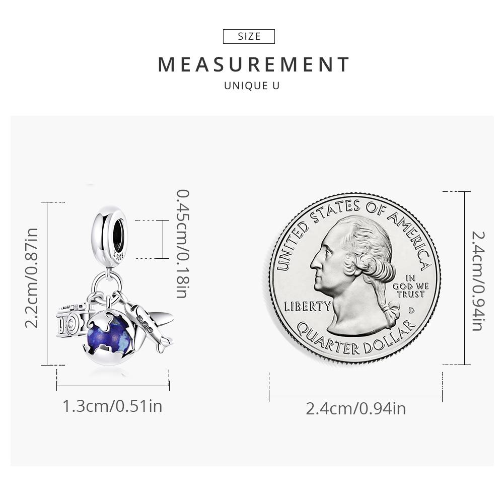 Bamoer Genuine 925 Silver Travel Round the World-Mini Camera Pendant Fit for Bracelet or Bangle Plane Charms Jewelry