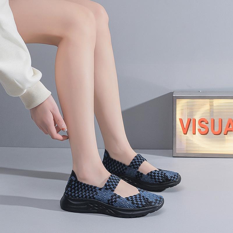 New cross-border large-size hand-woven casual breathable hollow single shoes ultra-light mesh flat shoes overshoes