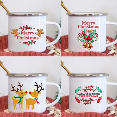 Holly Hirschdruck Tasse Getränk Saft Kaffeetassen Kinder Emaille Milch Hafer Tassen Frohe Weihnachten Tassen Heimparty Dekoration Heiligabend Geschenk