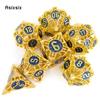 7 Pcs Yellow Blue Metal Dice Hollow Metal Polyhedral Dice Set Suitable for Role-Playing RPG    Board Game Card Game