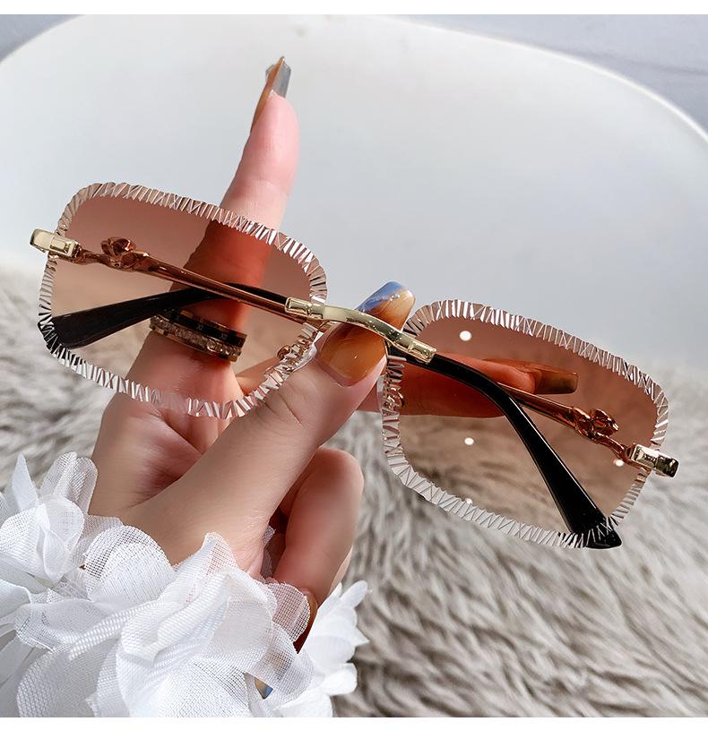 European & American Square Frameless Sunglasses: Men's Sawtooth & Women's Leopard Head Metal Fashion