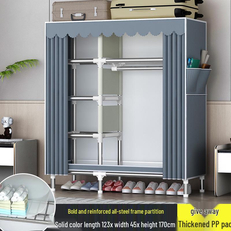 Sturdy All-Steel Cloth Wardrobe: Durable Bedroom Storage Cabinet for Easy Assembly