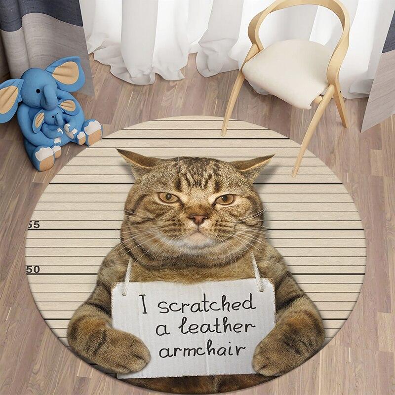 Black Cat Kawaii HD Printed Round Carpet for Living Room Rugs Camping Picnic Mats Flannel Anti-Slip Rug Yoga Mat Stranger Things