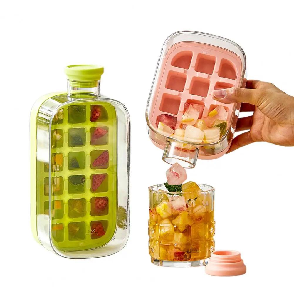 D2 Vertical Ice Cube Tray with Lid Quick Freeze No-Touch Release Easy Press Ice Cube Maker Mold for Whiskey Cocktails Reusable