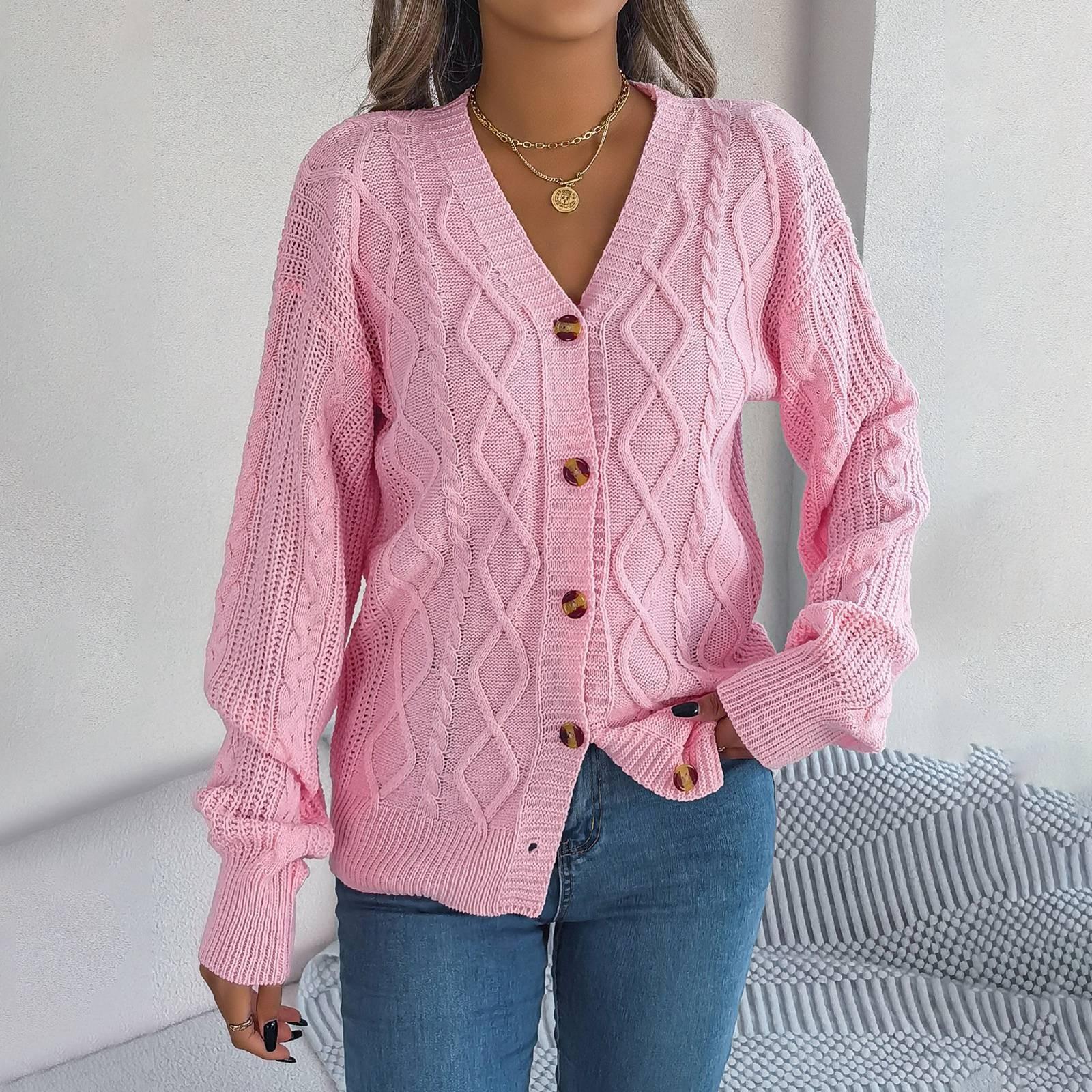 

Женская мода повседневная с длинным рукавом на пуговицах вязаный кардиган свитер куртка однотонный кардиган пальто S розовый