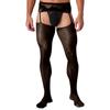 Mens Crotchless Pantyhose Floral Lace Design Open Leggings One Piece Garter Stockings Club Wear