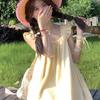 Yellow Fairy Flutter Sleeve Summer Dress for Girls - Slimming Mid-Length
