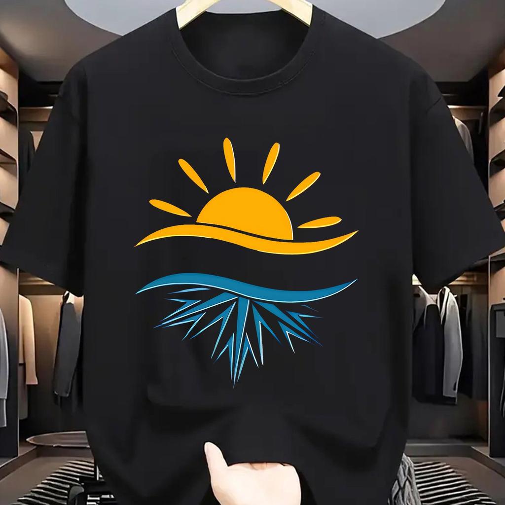 Sun and Ice Crystal Reflection Graphic Men Casual TShirt Cotton Breathable Short Sleeve Tee