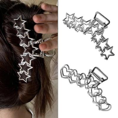2024 Fermagli a forma di cuore con artiglio in metallo vintage da donna per accessori per capelli spessi Y2K in argento di grandi dimensioni per ragazze Paryt Hair Crab