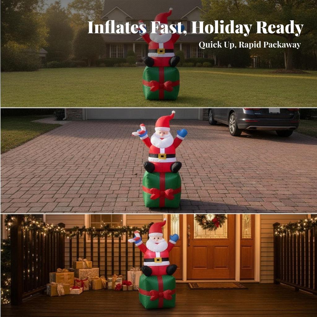 Giant Inflatable Santa On Gift Box | Airfilled Holiday Character, with Box,