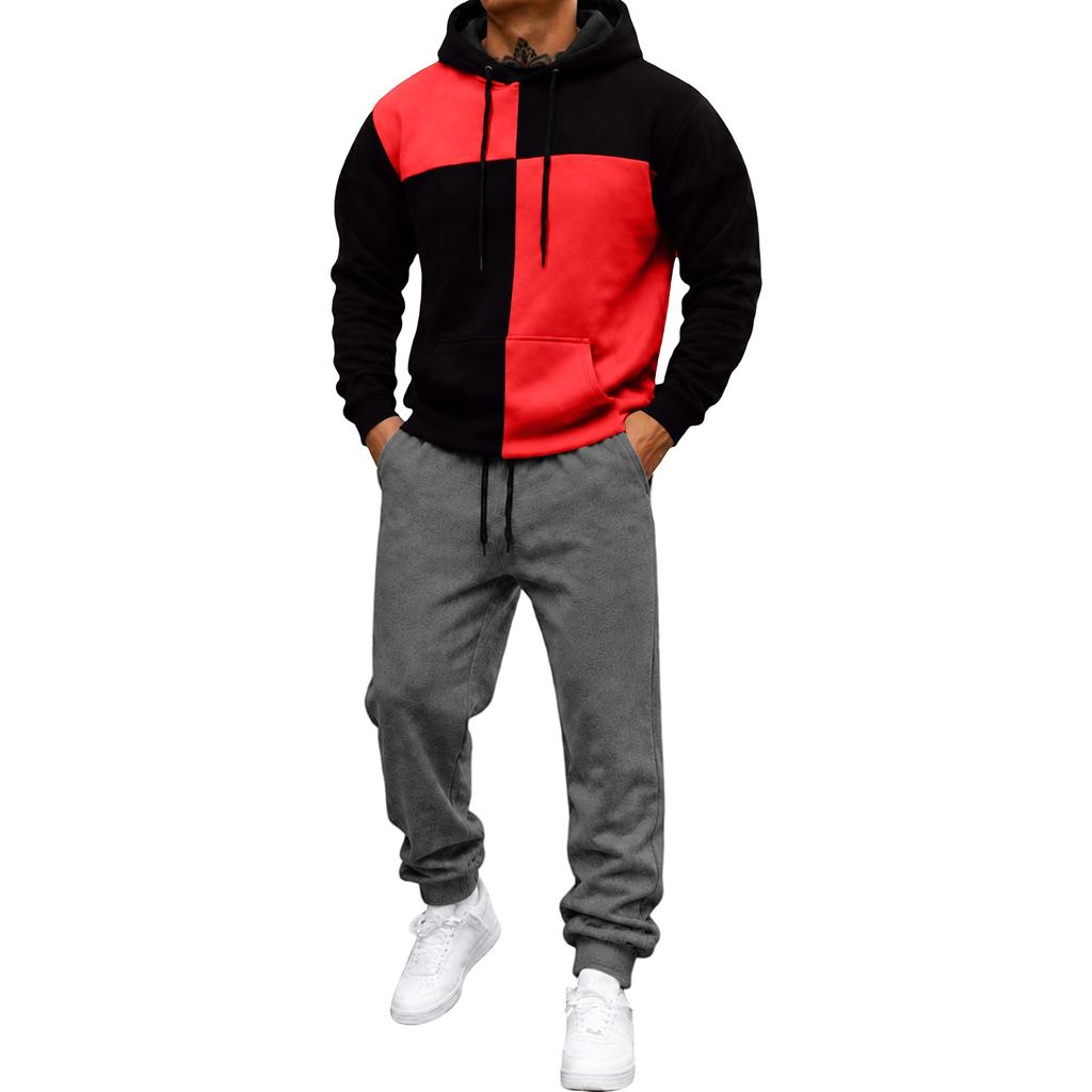 Men's Printed Hooded Sweatshirt and Sweatpants 2 Piece Versatile Casual Sport Set