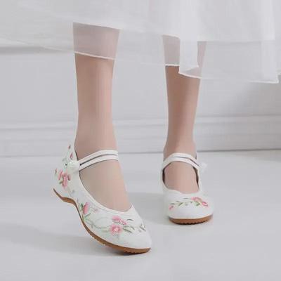 Hanfu za sny: Elegantní dámské boty na klínovém podpatku s měkkou podrážkou a retro vyšívanou špičkou