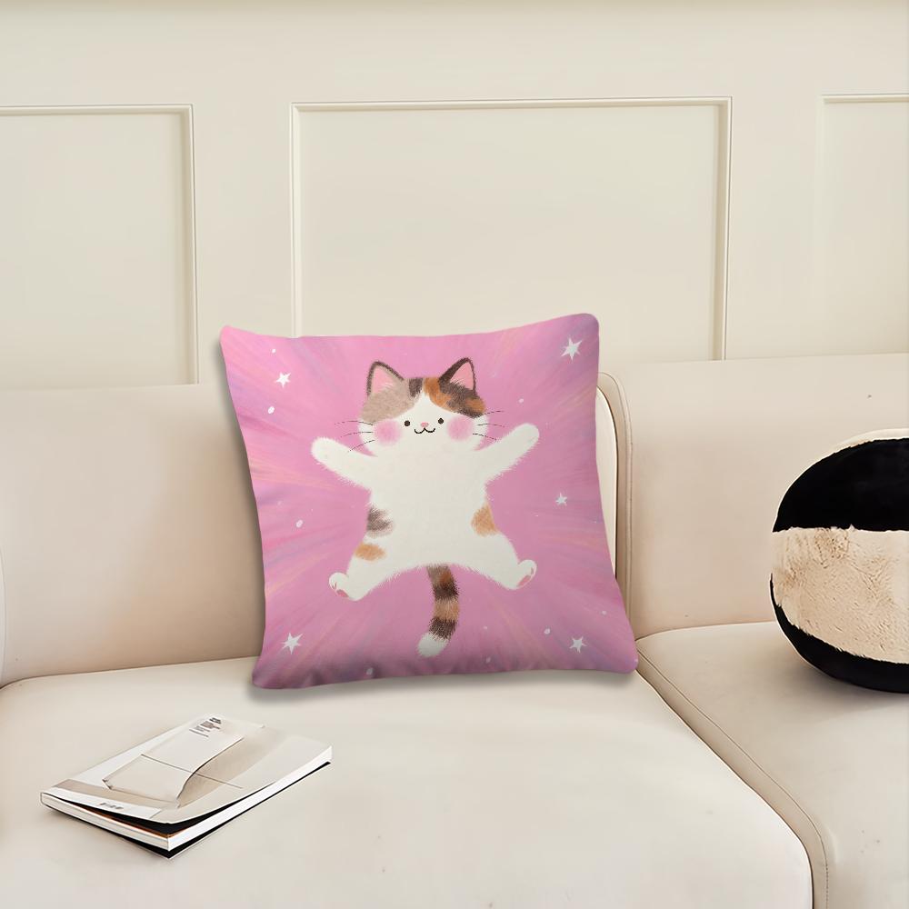 Cartoon Pink Cat Star Cute Cushion Cover Pillow Cover Decoration Room Home Sofa Living Office Car Nordic Simplicity