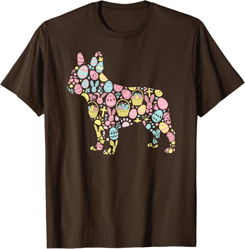 French Bulldog Easter Egg Collage Graphic Tee Men Women Casual Trip T-Shirt