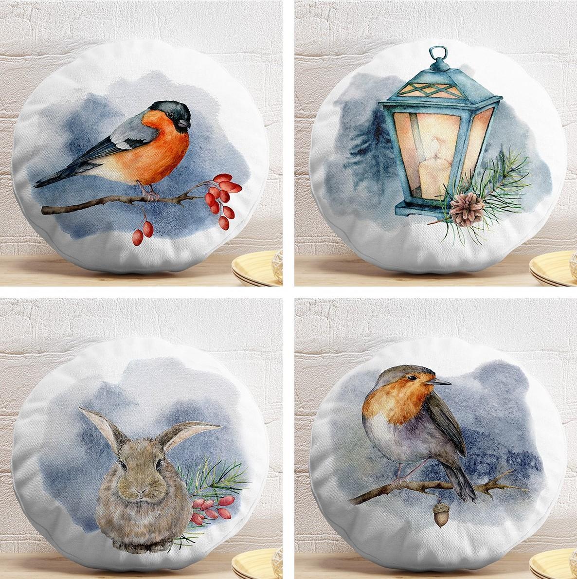 

Набор из 4 современных круглых подушек с рисунком животных на белом фоне акварелью