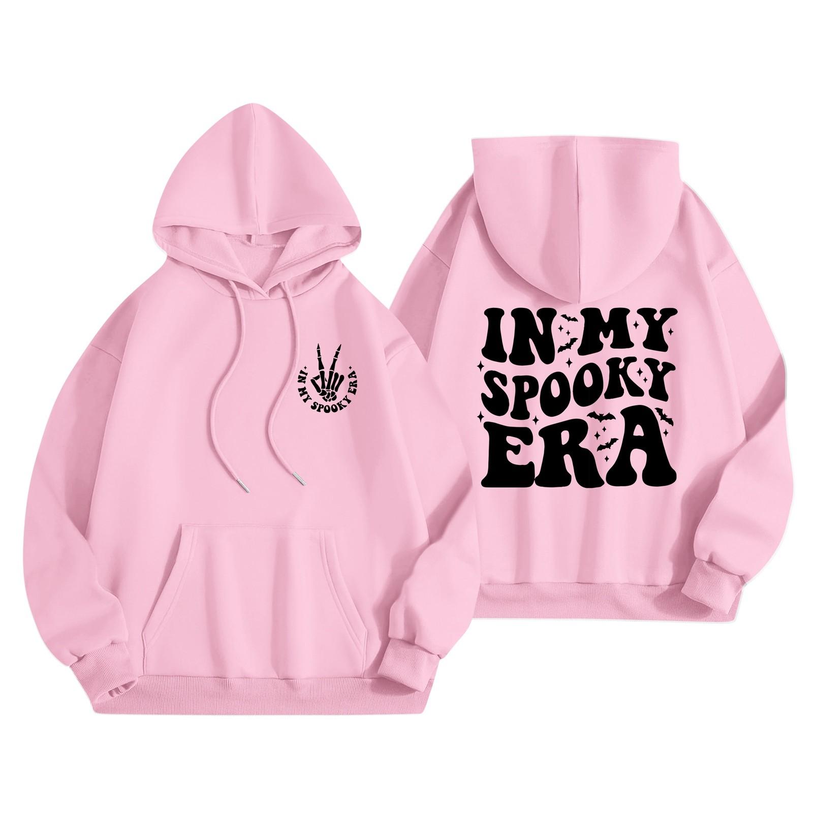 

Женская мода, легкий женский свитер с длинными рукавами и карманами, толстовка с капюшоном и принтом на Хэллоуин L розовый