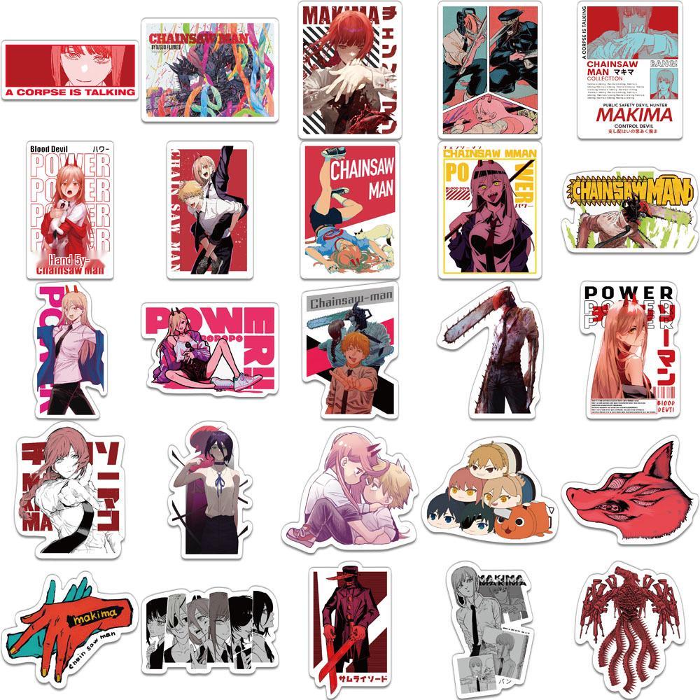 50 Pegatinas Creativas de Chainsaw Man Anime para Diarios, Manualidades, Teléfonos y Portátiles