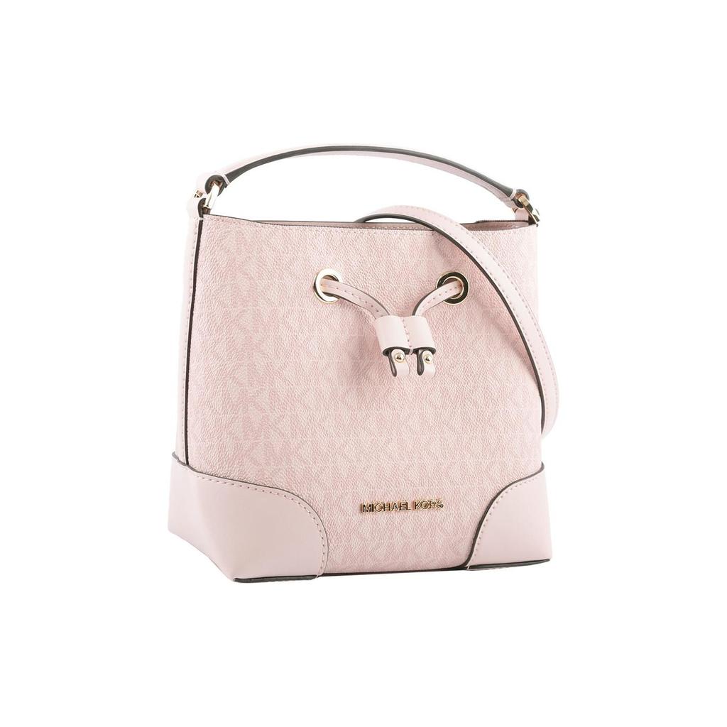 Michael Kors MK Mercer Printed Drawstring Coated Canvas And Leather Bucket Bag Women Bags Pink 35F2GM9M1B-DKPWDRBLSH