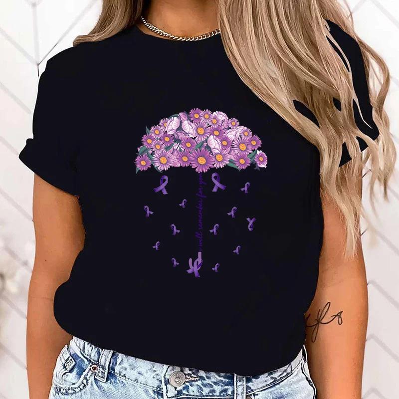 (High Quality T Shirt)I Will Remember For You Alzheimer'S Awareness Short Sleeve Print T Shirts Women Causal Harajuku Tops