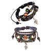 Leather Rope Braid Wrap Multi Layer Shield Wood Bead Charm Wristband Bracelet