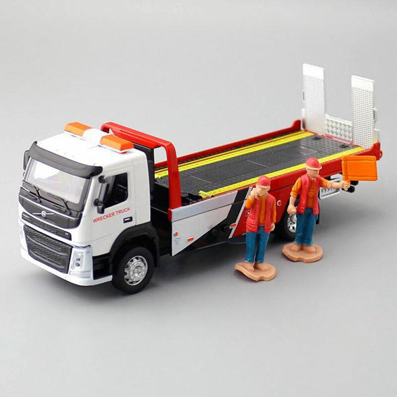1/50 Schaal VOLVO VAN Type Legering Aanhangwagen Model Simulatie Metalen Autotransporter Sleepwagen Pull Back Geluid en Licht Speelgoedvrachtwagen