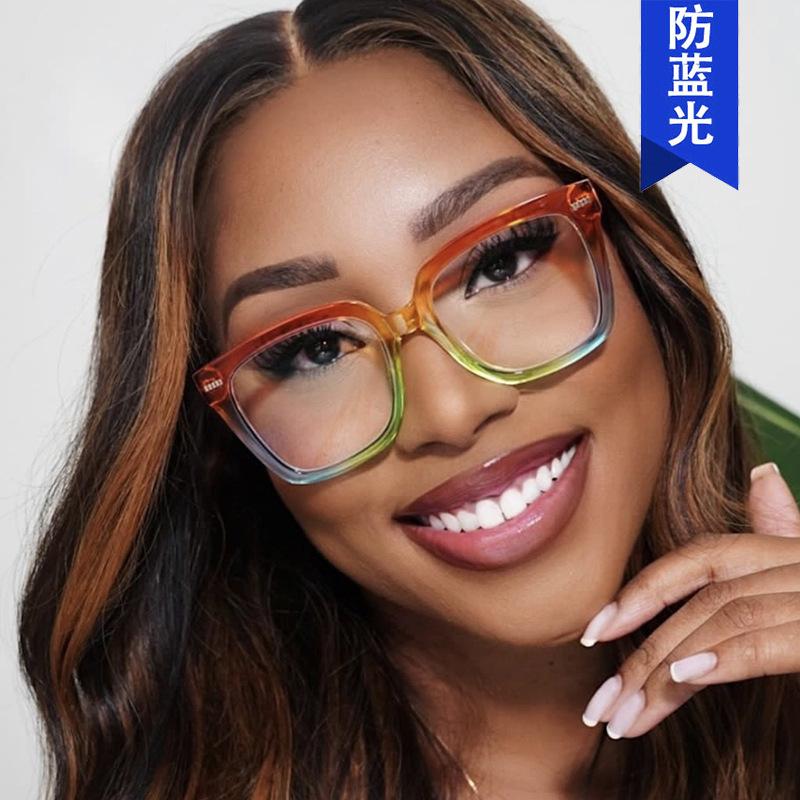 Candy color square rice nail flat mirror anti-blue light glasses frame trendy flat mirror can be equipped with myopia glasses frame Europe and America