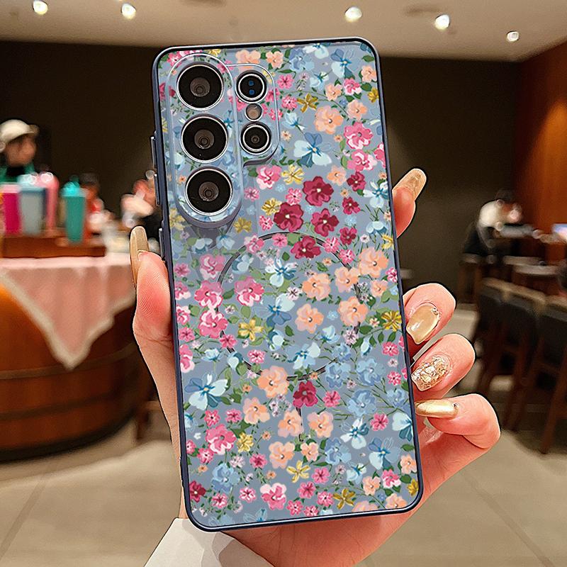 Girl Flowers Pattern Case For Samsung Galaxy S26 Ultra S25 Edge S24 Plus S23 FE S22 A17 A54 A55 A56 A57 5G Magnetic For Magsafe Matte Cover