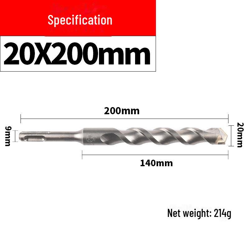 Impact Hammer Drill Bit for Drilling Through Concrete and Cement Walls with Round and Square Handles, Two Pits, and Two Grooves.